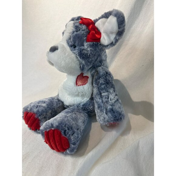 Mary Meyer Gray & White Plush Dog Toy With Red Bow & Heart Patch French Bulldog - Picture 2 of 5